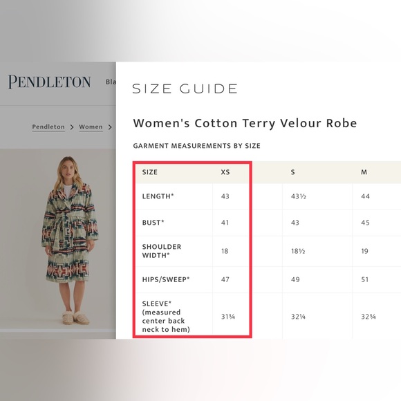 Pendleton Cotton Terry Velour Robe | Size XS - Picture 6 of 6